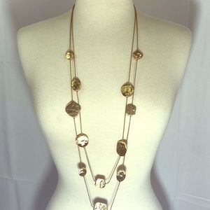 Chico’s Long Doubled Hammered Gold Necklace